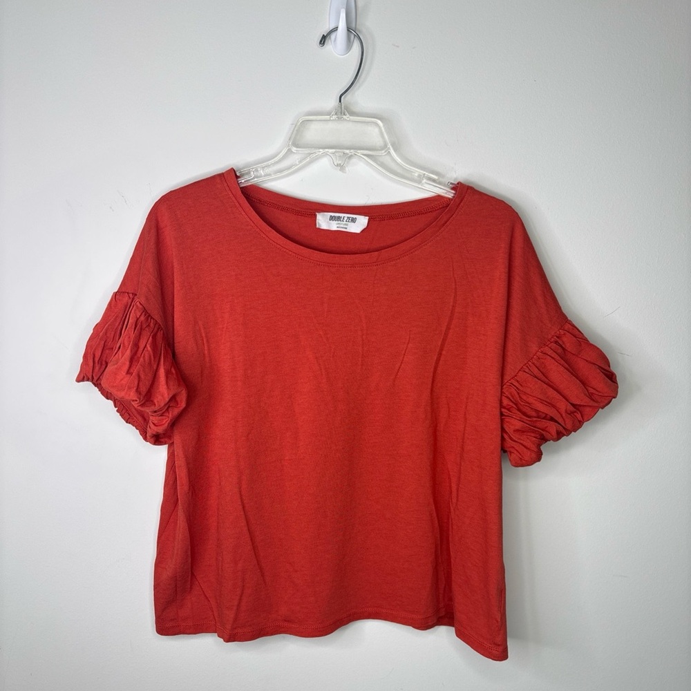 BN6 Double Zero Boho Romantic Cotton Red Puff Ruffle Sleeve Women Large